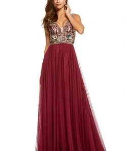 Sherri Hill - 52473 Beaded Deep V-neck Chiffon A-line Gown