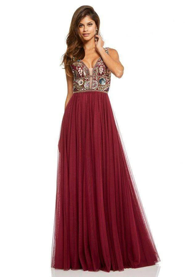 Sherri Hill - 52473 Beaded Deep V-neck Chiffon A-line Gown 3 Sherri Hill - 52473 Beaded Deep V-neck Chiffon A-line Gown