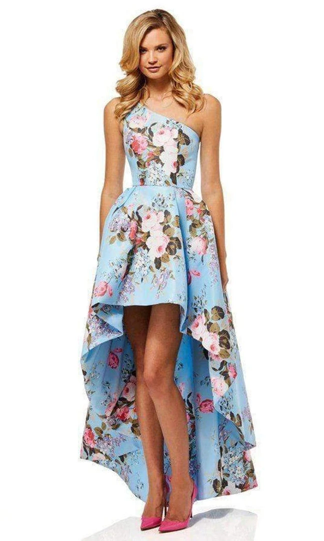 Sherri Hill - 52489 Floral Single Shoulder A-Line High Low Dress 8 Sherri Hill - 52489 Floral Single Shoulder A-Line High Low Dress