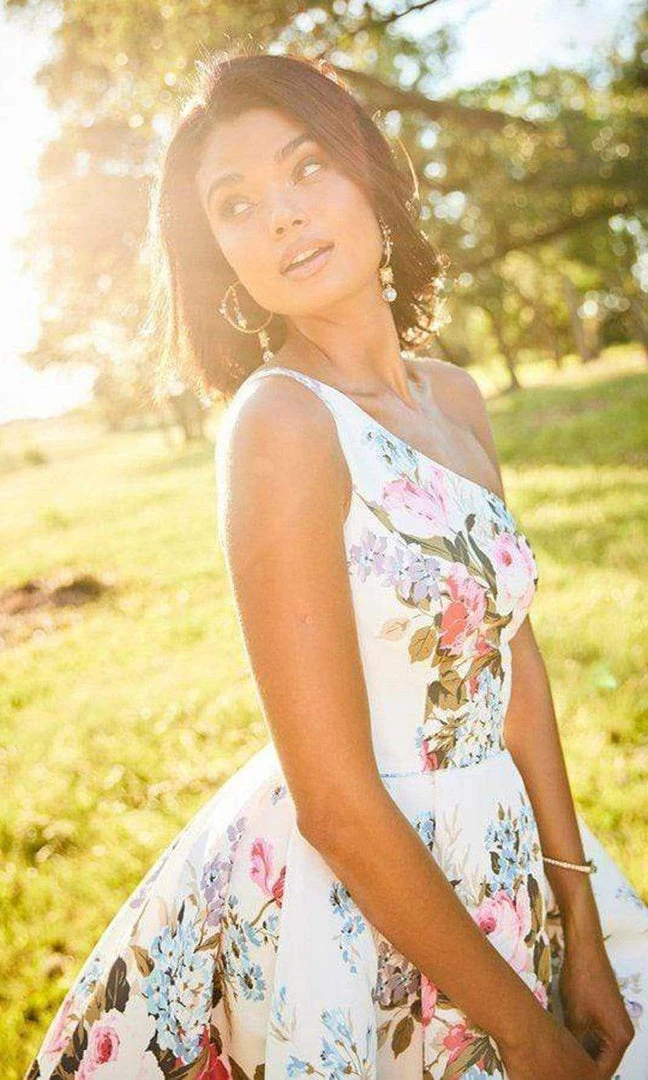 Sherri Hill - 52489 Floral Single Shoulder A-Line High Low Dress 7 Sherri Hill - 52489 Floral Single Shoulder A-Line High Low Dress