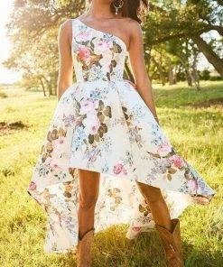 Sherri Hill - 52489 Floral Single Shoulder A-Line High Low Dress 19 Sherri Hill - 52489 Floral Single Shoulder A-Line High Low Dress