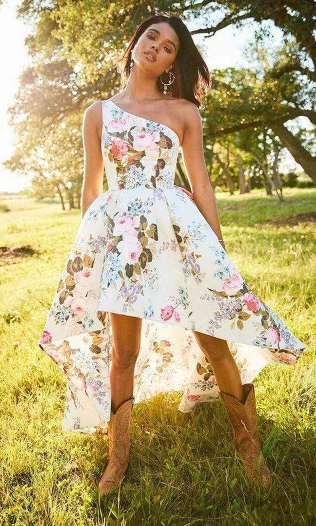 Sherri Hill - 52489 Floral Single Shoulder A-Line High Low Dress 5 Sherri Hill - 52489 Floral Single Shoulder A-Line High Low Dress