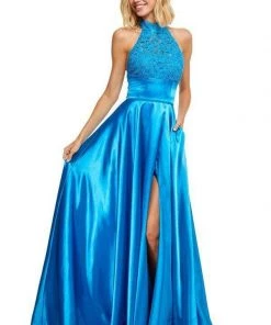Sherri Hill - 52492 Lace High Halter Dress With Slit