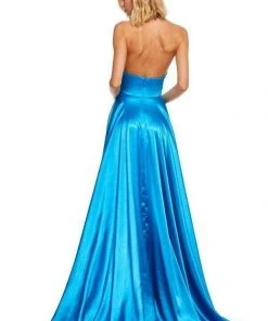 Sherri Hill - 52492 Lace High Halter Dress With Slit