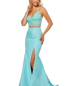 Sherri Hill - 52493 Two Piece Lace Crop Top Mermaid Dress