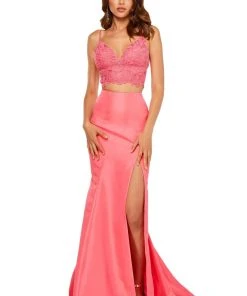 Sherri Hill - 52493 Two Piece Lace Crop Top Mermaid Dress 9 Sherri Hill - 52493 Two Piece Lace Crop Top Mermaid Dress