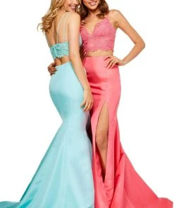Sherri Hill - 52493 Two Piece Lace Crop Top Mermaid Dress 10 Sherri Hill - 52493 Two Piece Lace Crop Top Mermaid Dress