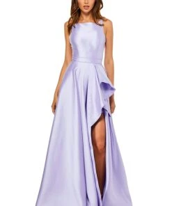 Sherri Hill - 52505 High Neckline Ruffle Front Slit A Line Dress 9 Sherri Hill - 52505 High Neckline Ruffle Front Slit A Line Dress