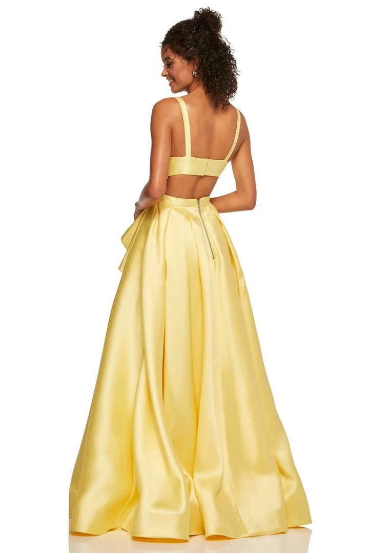 Sherri Hill - 52505 High Neckline Ruffle Front Slit A Line Dress 4 Sherri Hill - 52505 High Neckline Ruffle Front Slit A Line Dress