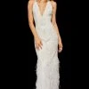 Sherri Hill - 52518 Beaded Deep Halter V-neck Feathered Sheath Dress