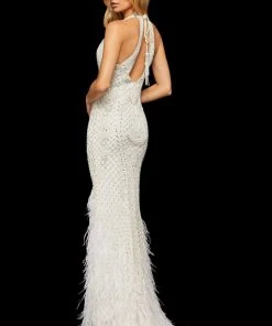 Sherri Hill - 52518 Beaded Deep Halter V-neck Feathered Sheath Dress 11 Sherri Hill - 52518 Beaded Deep Halter V-neck Feathered Sheath Dress