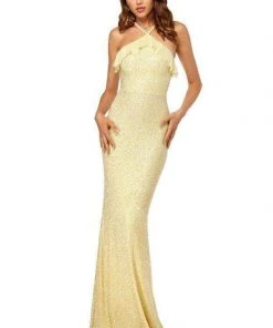 Sherri Hill - 52526 Ruffled Halter Straps Sheath Long Dress