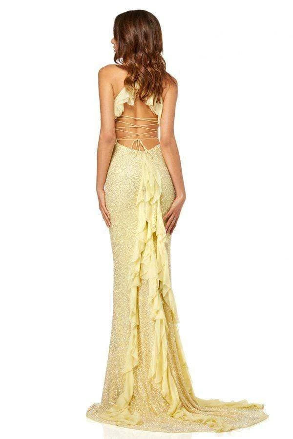 Sherri Hill - 52526 Ruffled Halter Straps Sheath Long Dress 4 Sherri Hill - 52526 Ruffled Halter Straps Sheath Long Dress