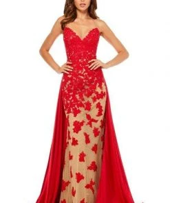 Sherri Hill - 52538 Lace Applique Deep V-neck Fitted Dress