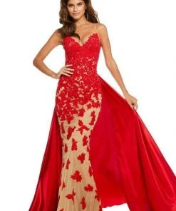 Sherri Hill - 52538 Lace Applique Deep V-neck Fitted Dress