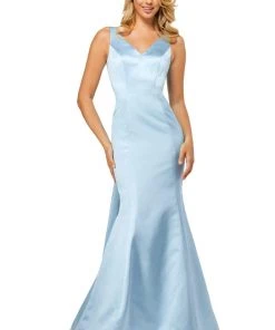 Sherri Hill - 52540 Sleeveless V-Neck Satin Dress With Bow Accent