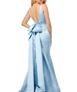 Sherri Hill - 52540 Sleeveless V-Neck Satin Dress With Bow Accent