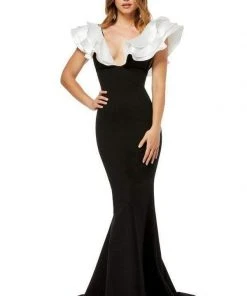 Sherri Hill - 52550 Long Deep V-neck Scuba Trumpet Dress