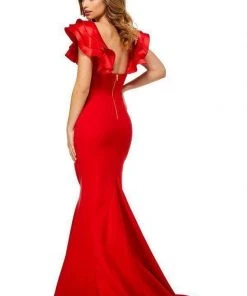 Sherri Hill - 52550 Long Deep V-neck Scuba Trumpet Dress