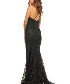 Sherri Hill - 52554 Beaded Asymmetrical Fitted High Slit Dress