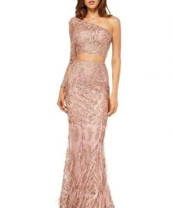 Sherri Hill - 52555 Single Shoulder Asymmetric Neck Feathered Dress 10 Sherri Hill - 52555 Single Shoulder Asymmetric Neck Feathered Dress