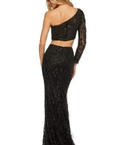 Sherri Hill - 52555 Single Shoulder Asymmetric Neck Feathered Dress 8 Sherri Hill - 52555 Single Shoulder Asymmetric Neck Feathered Dress