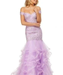 Sherri Hill - 52559 Off-Shoulder Cap Sleeve Mermaid Long Dress
