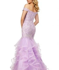 Sherri Hill - 52559 Off-Shoulder Cap Sleeve Mermaid Long Dress
