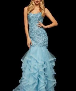Sherri Hill - 52560 Metallic Lace Ruffled Tulle Mermaid Dress