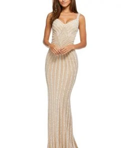 Sherri Hill - 52563 Beaded Plunging Lace Up Back Gown