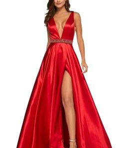 Sherri Hill - 52564 Sleeveless Plunging V-Neck Satin Dress 24 Sherri Hill - 52564 Sleeveless Plunging V-Neck Satin Dress