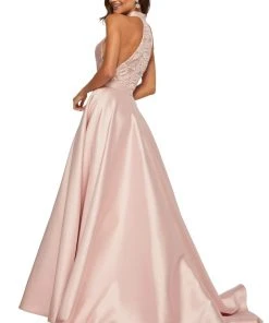 Sherri Hill - 52573 Lace Racerback Halter Satin Dress