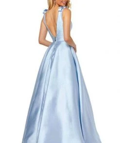Sherri Hill - 52574 Deep V-neck Ballgown With Bow Straps