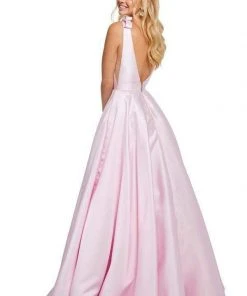 Sherri Hill - 52574 Deep V-neck Ballgown With Bow Straps