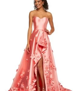 Sherri Hill - 52581 Full Figured Applique Ruffled Slit Dress
