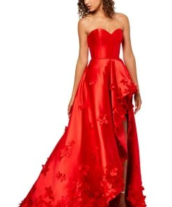 Sherri Hill - 52581 Full Figured Applique Ruffled Slit Dress