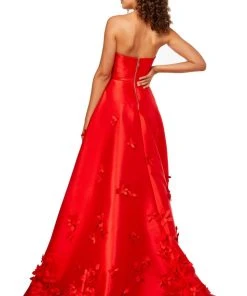 Sherri Hill - 52581 Full Figured Applique Ruffled Slit Dress