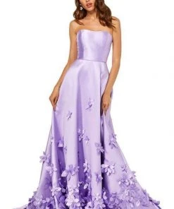 Sherri Hill - 52582 3D Floral Appliques Strapless Full Figured Dress 12 Sherri Hill - 52582 3D Floral Appliques Strapless Full Figured Dress