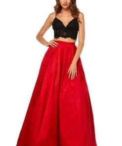 Sherri Hill - 52604 Two Piece Lace V-neck Metallic A-line Dress