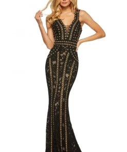 Sherri Hill - 52611 V-Neck Beaded Trumpet Dress