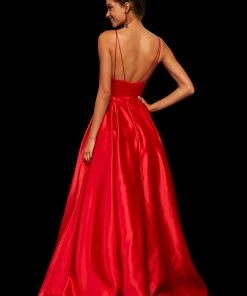 Sherri Hill - 52629 Satin Deep V- Neckline A Line Dress 20 Sherri Hill - 52629 Satin Deep V- Neckline A Line Dress