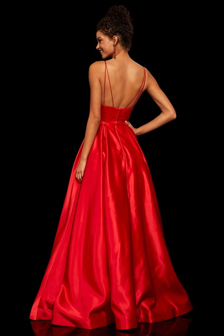 Sherri Hill - 52629 Satin Deep V- Neckline A Line Dress 7 Sherri Hill - 52629 Satin Deep V- Neckline A Line Dress