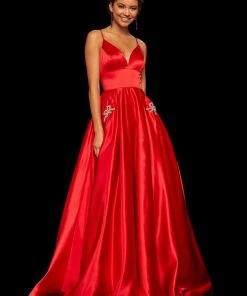 Sherri Hill - 52629 Satin Deep V- Neckline A Line Dress 19 Sherri Hill - 52629 Satin Deep V- Neckline A Line Dress
