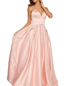 Sherri Hill - 52629 Satin Deep V- Neckline A Line Dress 18 Sherri Hill - 52629 Satin Deep V- Neckline A Line Dress