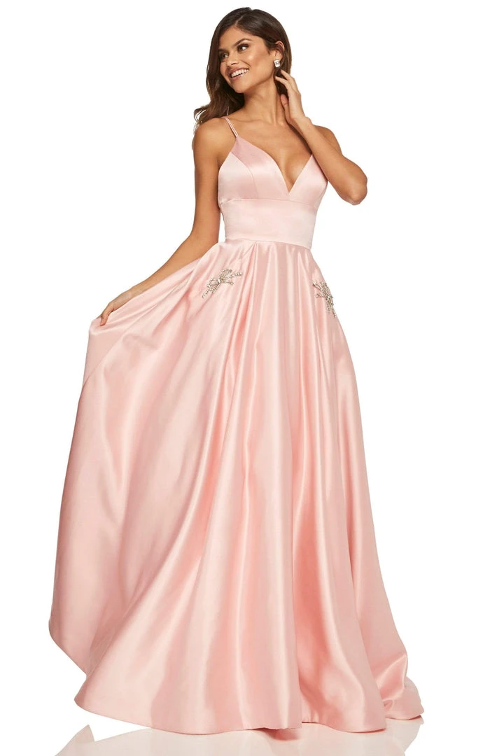 Sherri Hill - 52629 Satin Deep V- Neckline A Line Dress 5 Sherri Hill - 52629 Satin Deep V- Neckline A Line Dress