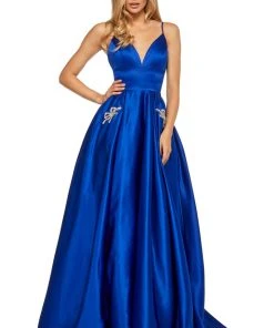 Sherri Hill - 52629 Satin Deep V- Neckline A Line Dress 22 Sherri Hill - 52629 Satin Deep V- Neckline A Line Dress