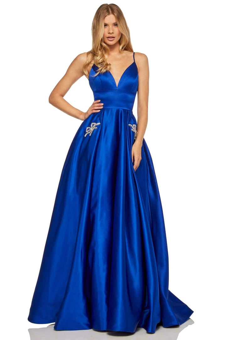 Sherri Hill - 52629 Satin Deep V- Neckline A Line Dress 9 Sherri Hill - 52629 Satin Deep V- Neckline A Line Dress