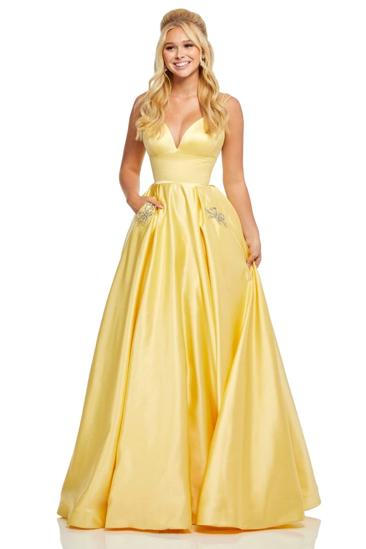 Sherri Hill - 52629 Satin Deep V- Neckline A Line Dress 14 Sherri Hill - 52629 Satin Deep V- Neckline A Line Dress