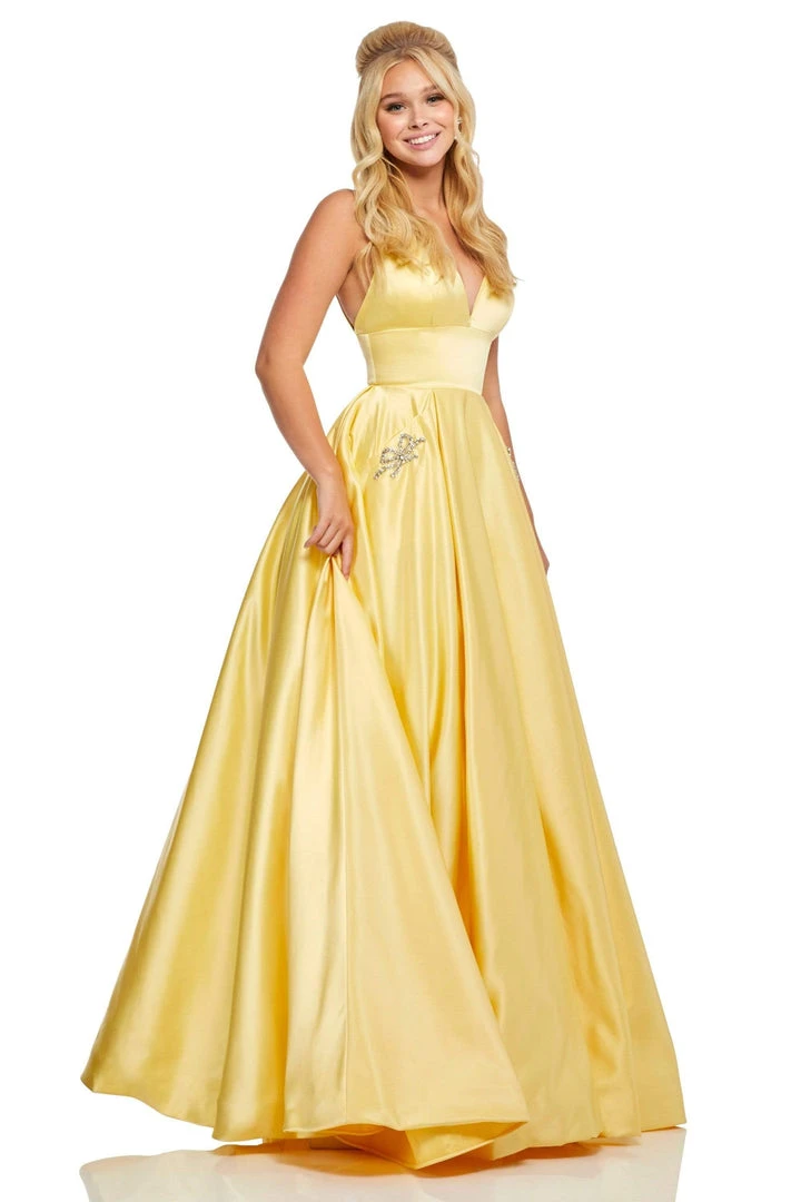 Sherri Hill - 52629 Satin Deep V- Neckline A Line Dress 16 Sherri Hill - 52629 Satin Deep V- Neckline A Line Dress