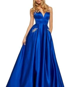 Sherri Hill - 52629 Satin Deep V- Neckline A Line Dress 24 Sherri Hill - 52629 Satin Deep V- Neckline A Line Dress